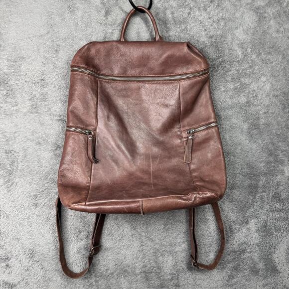 Vilenca Holland Handbags - Vilenca Holland Backpack Cognac Brown Genuine Leather 15" Rucksack Lined Zip